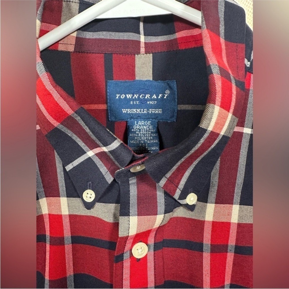 Town Craft Long Sleeve Plaid Button Up Men's Large Cotton Blend Preppy Academia - Picture 4 of 6